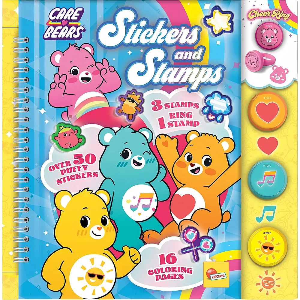 Lisciani Care Bears Malbuch Sticker 8 und Stempel 16 Seiten, Stempel,