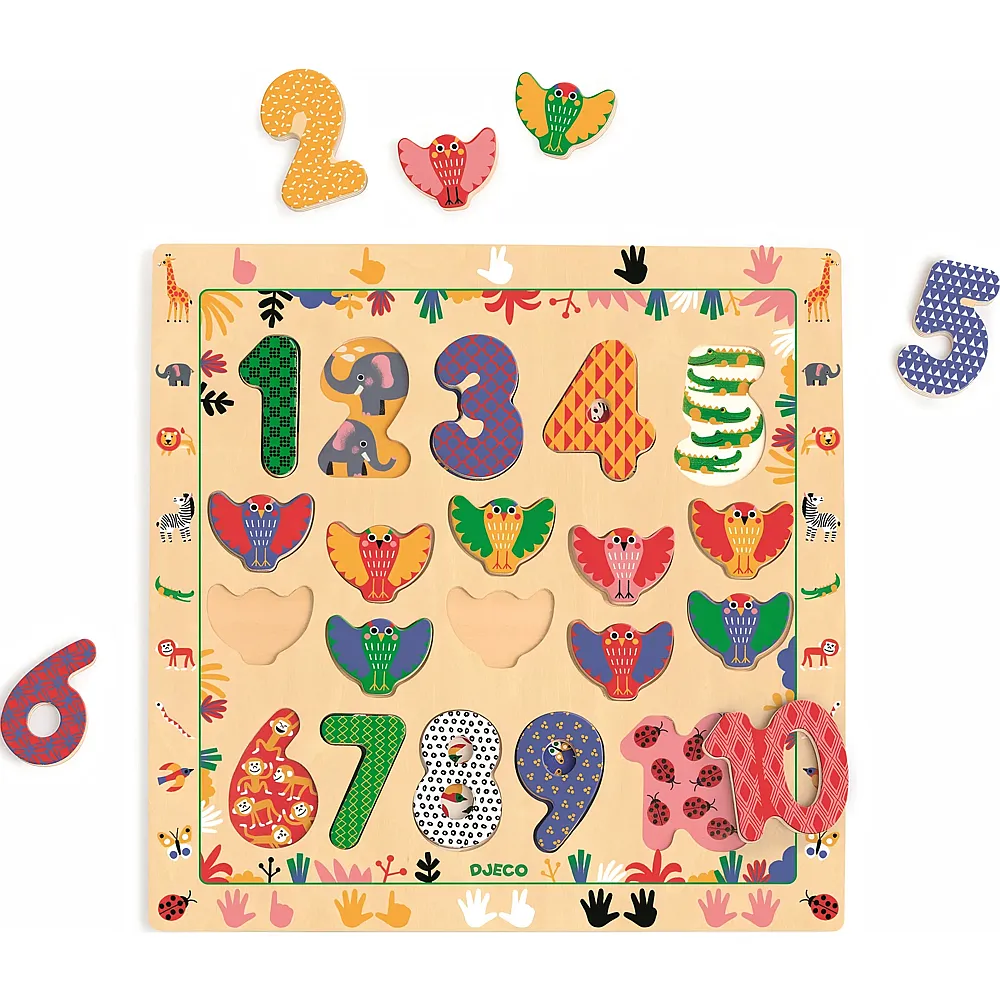 meinspielzeug - Djeco Puzzle Zahlen 1 bis 10 - 20 Teile | Holzpuzzle