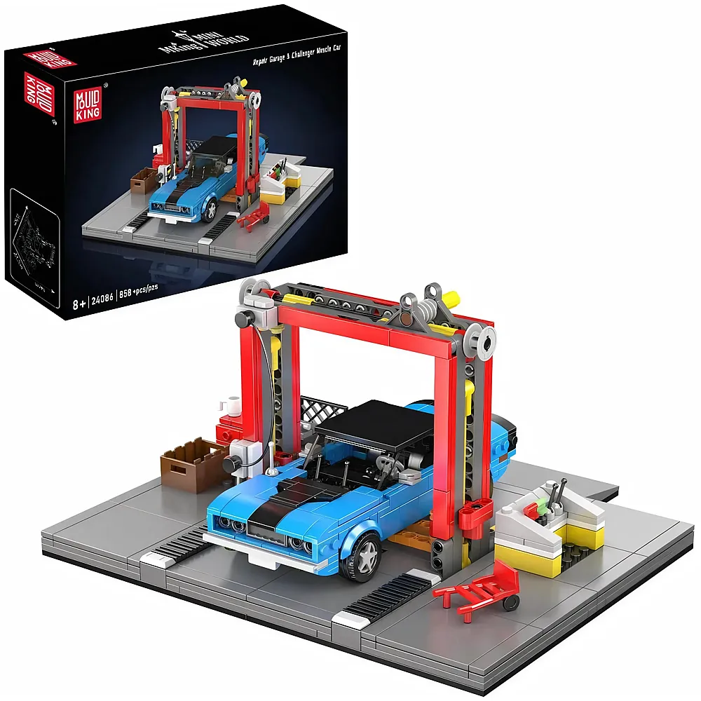 meinspielzeug - Mould King Werkstatt und Challenger Muscle Car 24086 | Klemmbausteine Stadtleben