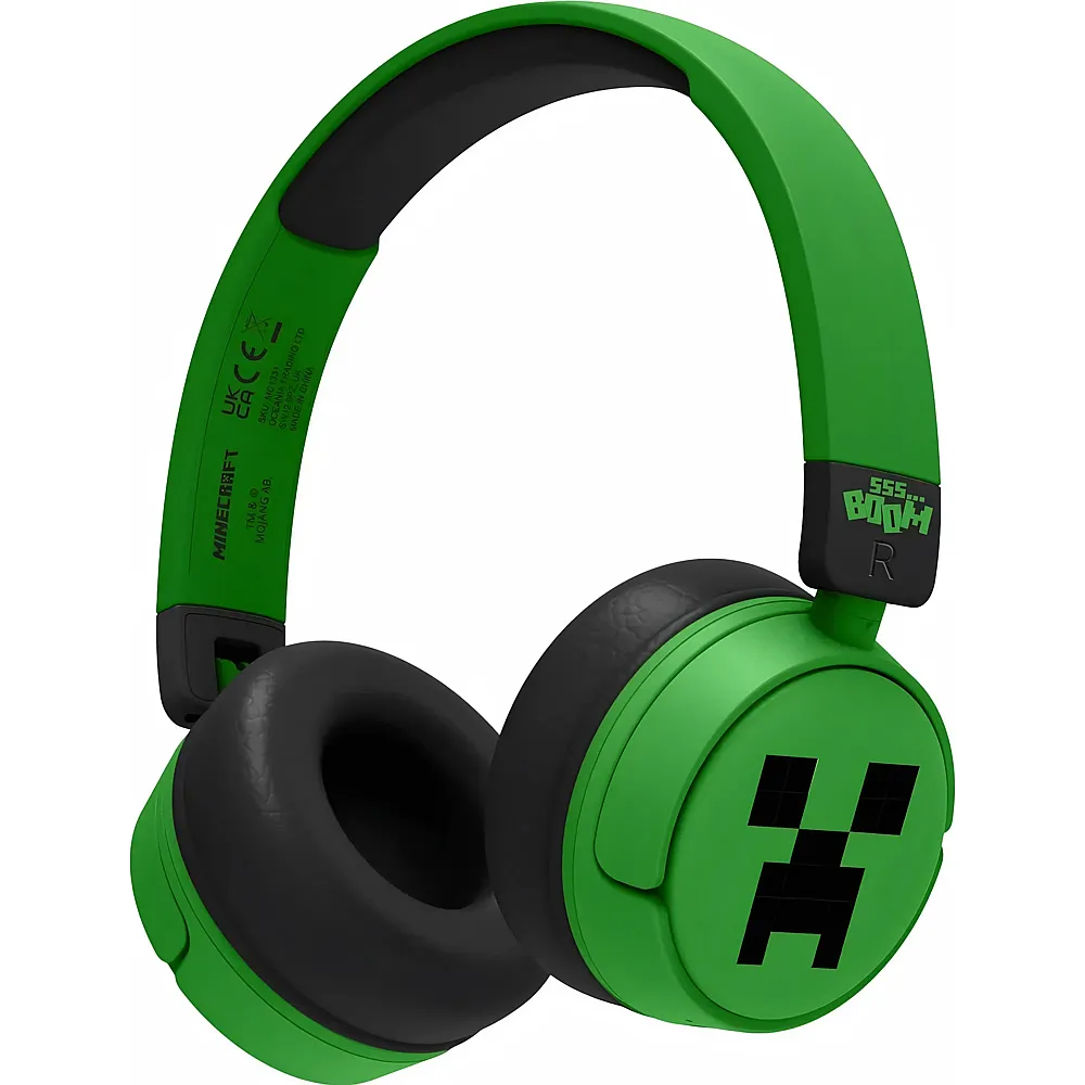 OTL Technologies Minecraft Creeper Kinderkopfh�rer ohne Kabel, mit Lautst�rkeregler und Audio-Sharing-Kabel