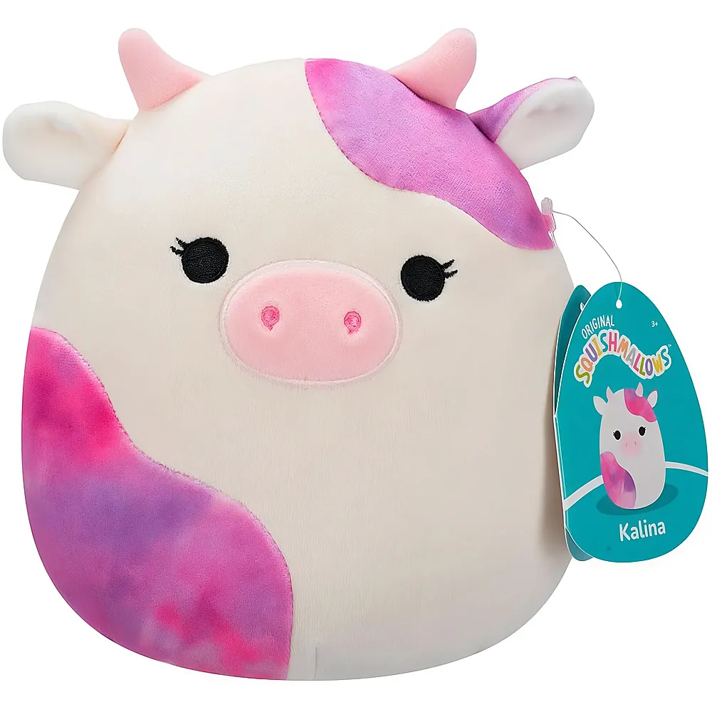 Squishmallows Pl�sch Kalina die weisse Kuh mit rosa Batikflecken - 19 cm | Bauernhoftiere Pl�sch