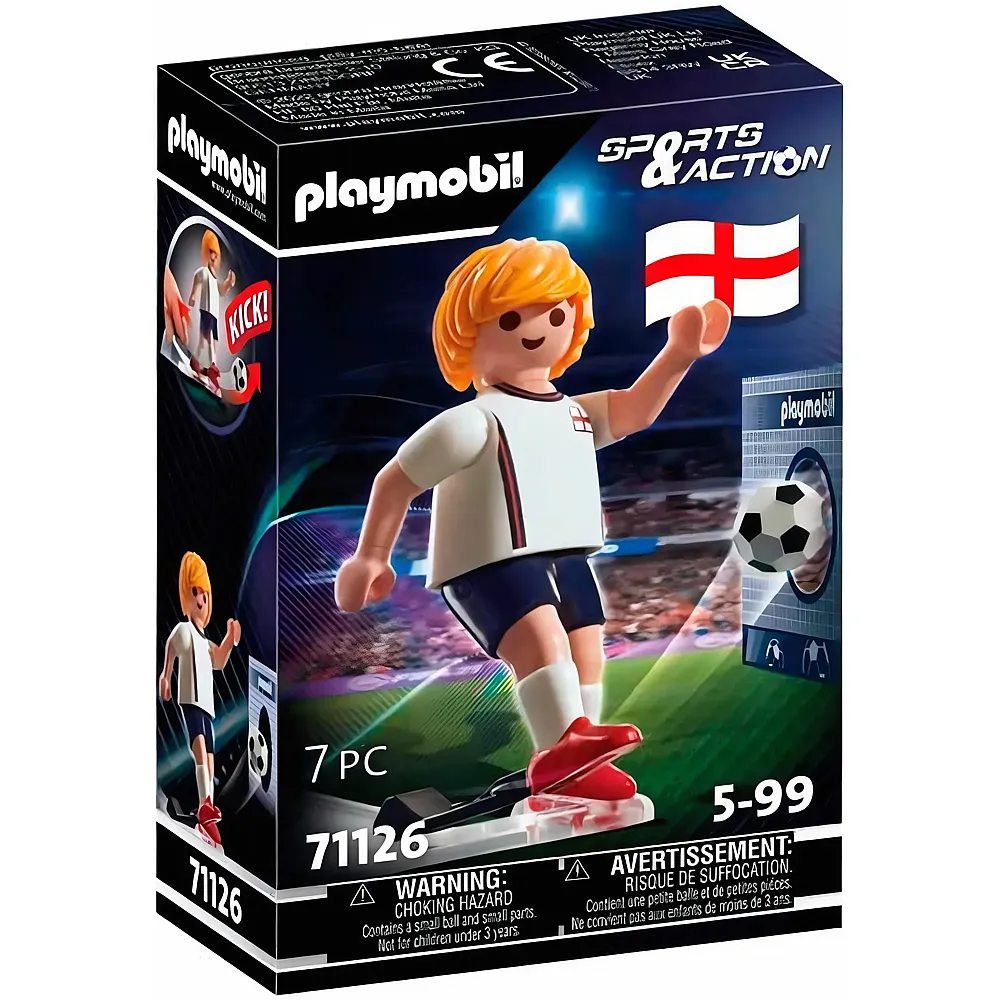 PLAYMOBIL Sports & Action Fussballspieler England, mit Kickfunktion und Torwand | Kicker & Tischfussball