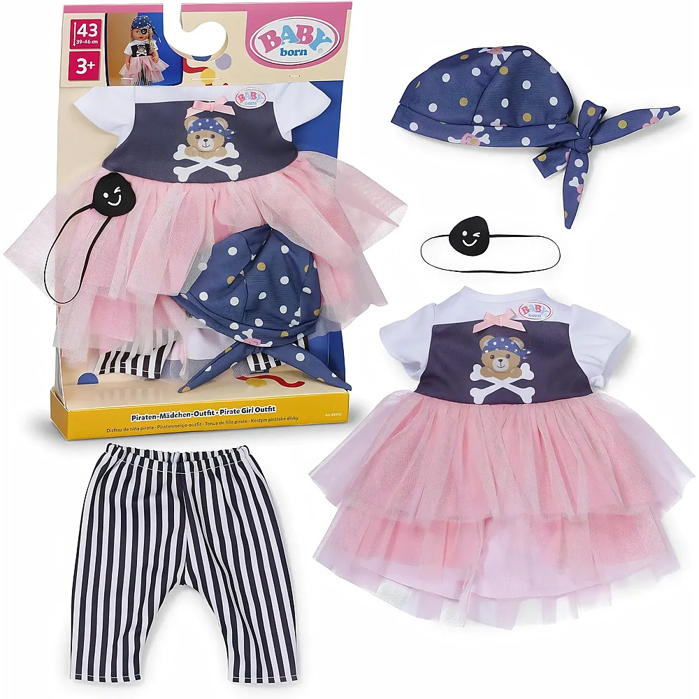 meinspielzeug – Zapf Creation Baby Born Piratenmädchen-Outfit - 43 cm | Puppenkleider