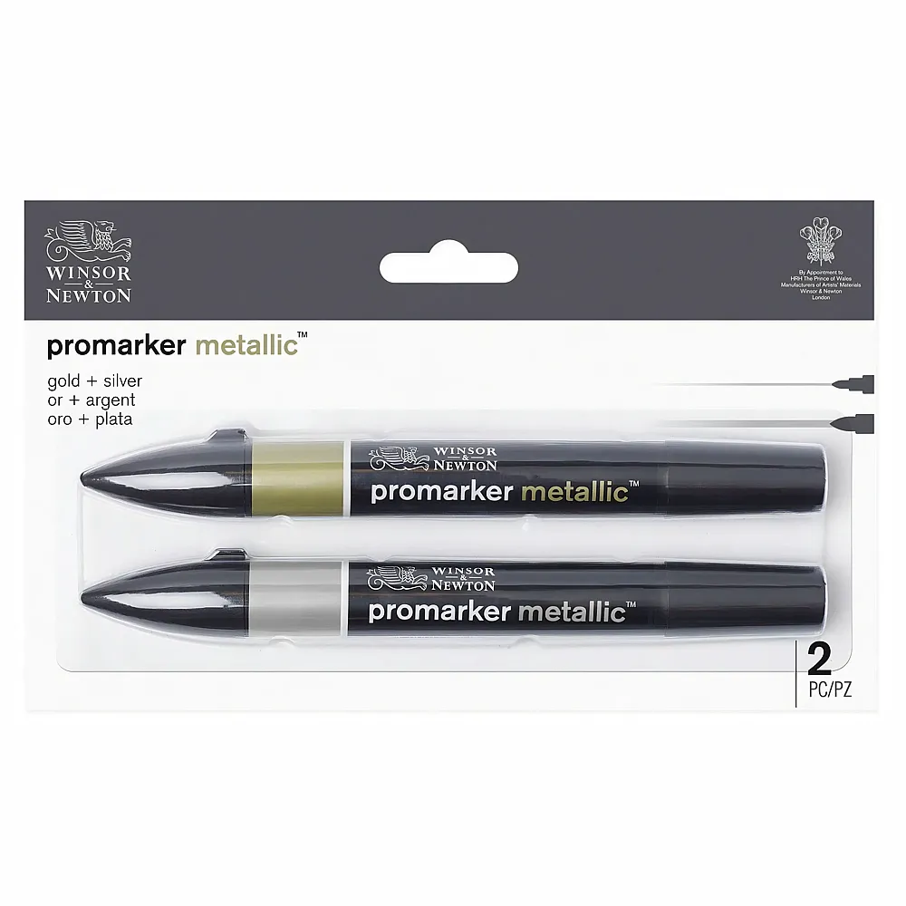 Winsor & Newton W&n Promarker Metallic Twin Pack Gold & Silber