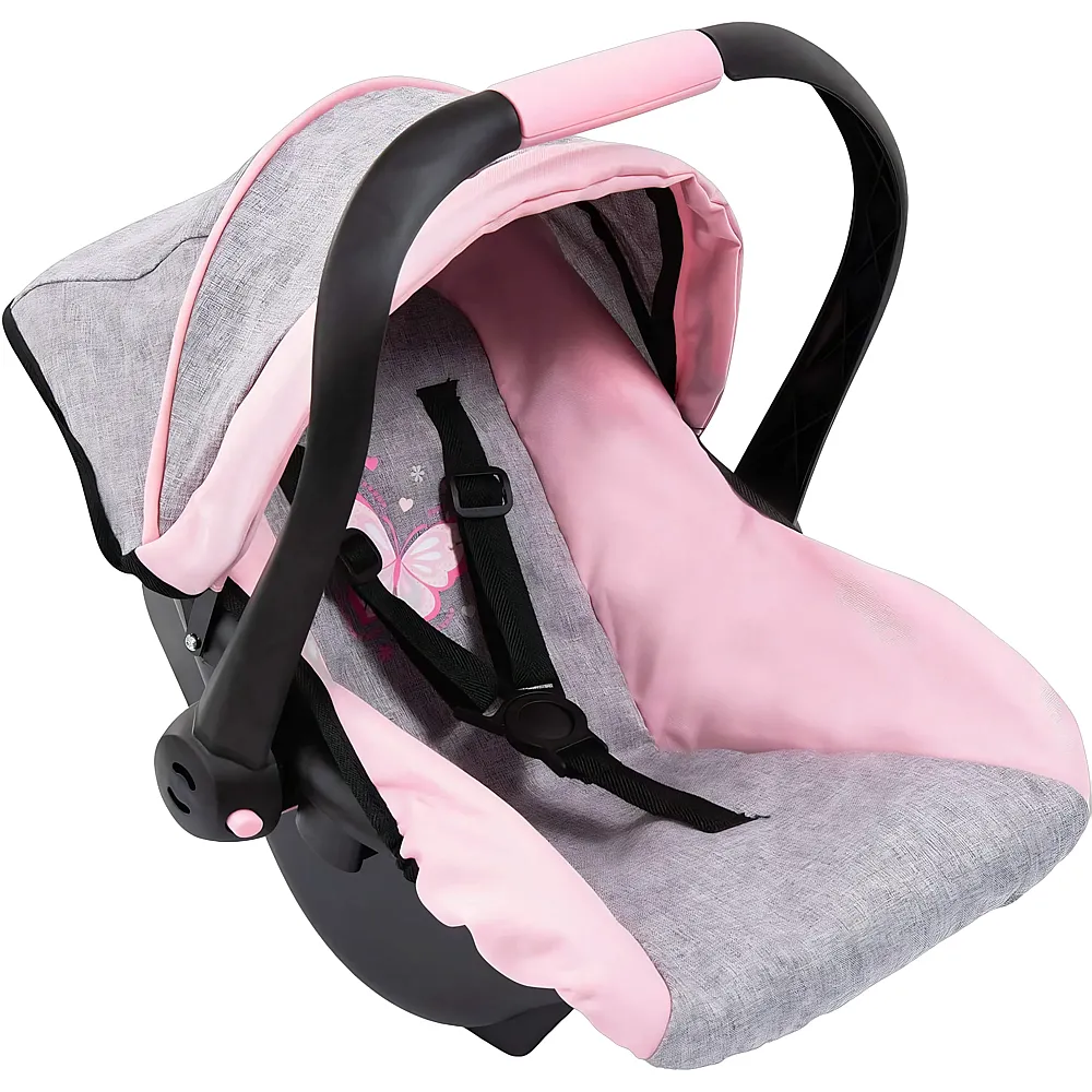 Bayer Design Puppen-Autositz EasyGo, Puppenzubeh�r, passend zu Vario-Puppenwagen, mit Abdeckung, 46 cm, Jeans-grau, Rosa