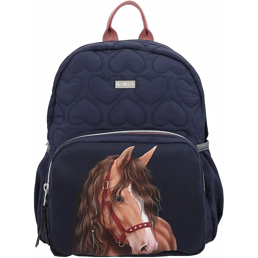 Depesche Miss Melody Glitter Horse-Rucksack in Dunkelblau, mit Pferde Motiv, Glitzer und Herz Steppung, Tasche mit