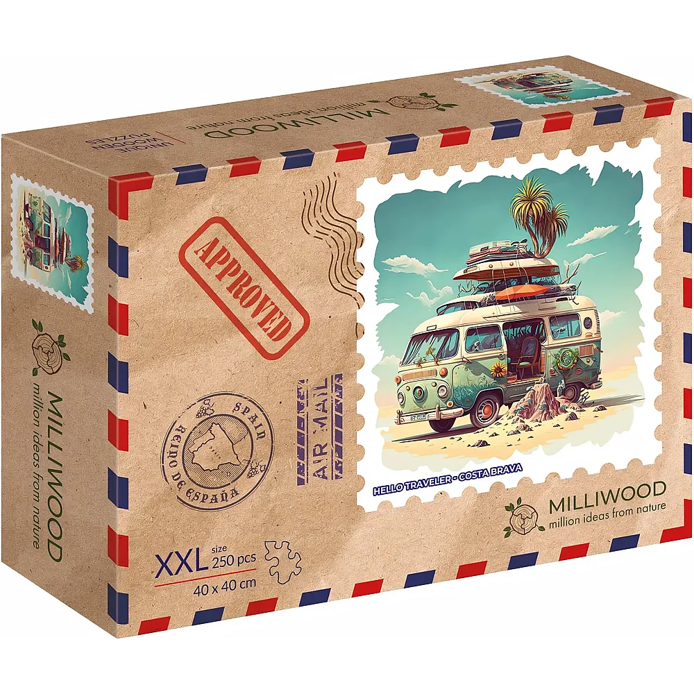 Milliwood Puzzle Holz XXL Costa Brava 250 Teile, 23.5x17.5 cm, Serie Hello Traveler, ab 10 Jahren