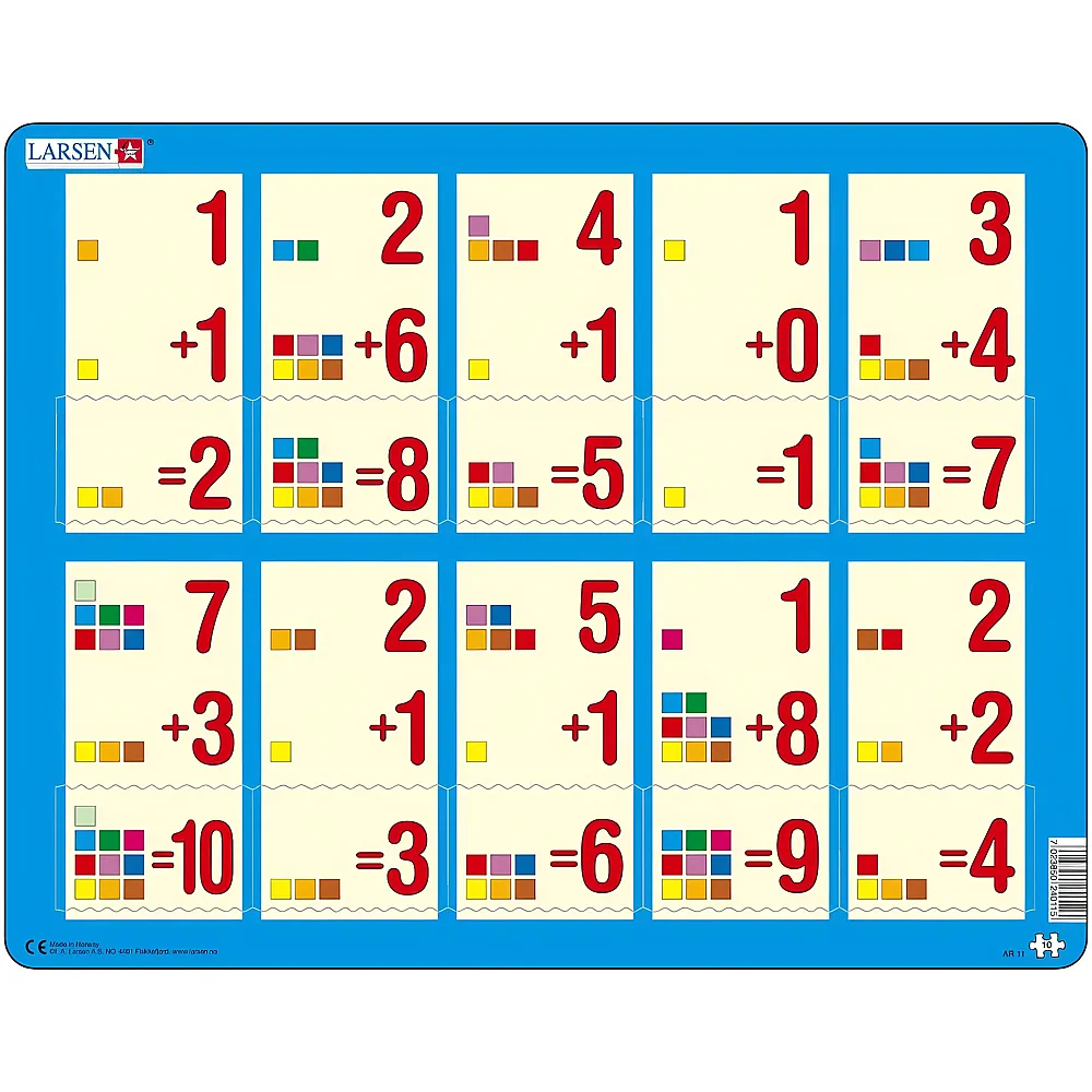 Larsen Puzzle Mathematik: Addition von 1 bis 10 - 10 Teile - Rahmenpuzzle