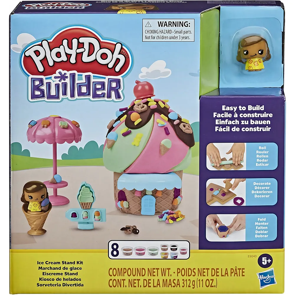 Play-Doh Builder Eiscreme Stand Bauset f�r Kinder ab 5 Jahren mit 8 Farben - Einfaches Bauset zum Selbermachen
