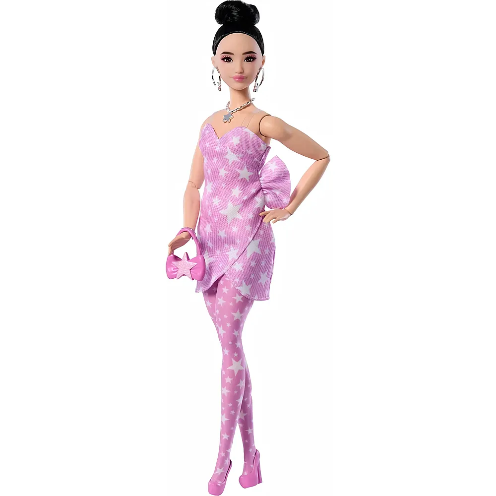 Barbie Deluxe Style Puppe in rosa Denim-Kleid mit aufgedruckten Sternen und dazu passender Strumpfhose Nr.11