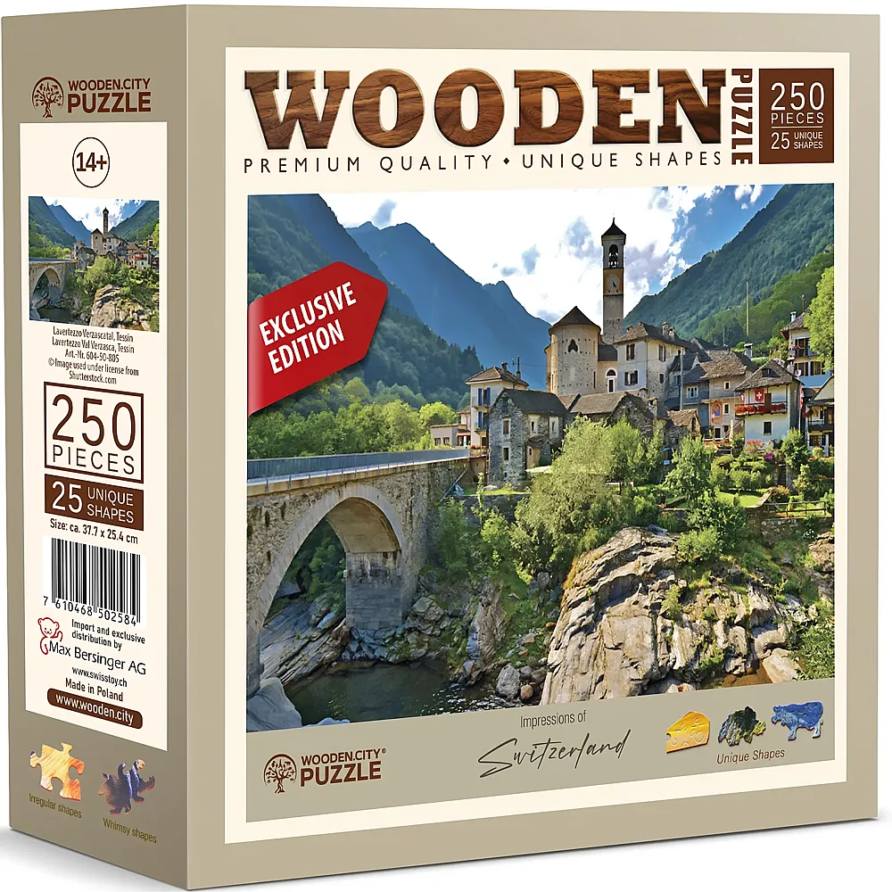 Wooden City Puzzle Val Verzasca, Schweiz - 250 Teile