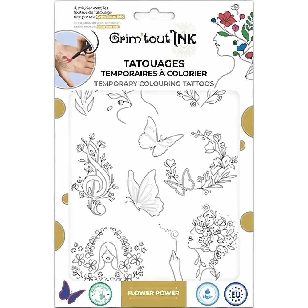 Grim'tout Ink Tatouages Temporaires A Colorier Flower Power - Suche