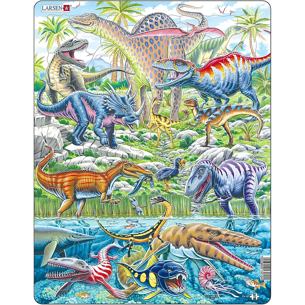 Larsen Puzzle Dinosaurs that Fly, Run and Dive - 70 Teile
