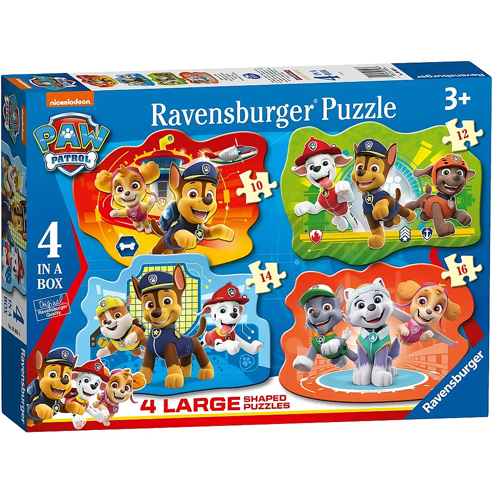 Ravensburger Puzzle Shaped 4in1 Paw Patrol - Helden im Fell 10Teile