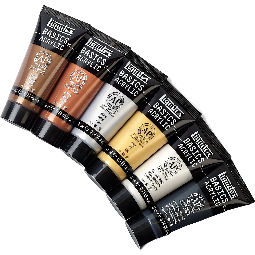 Liquitex Lqx Basics Acrylfarbe Set 6 X 22ml Tuben - Metallik & Iridis