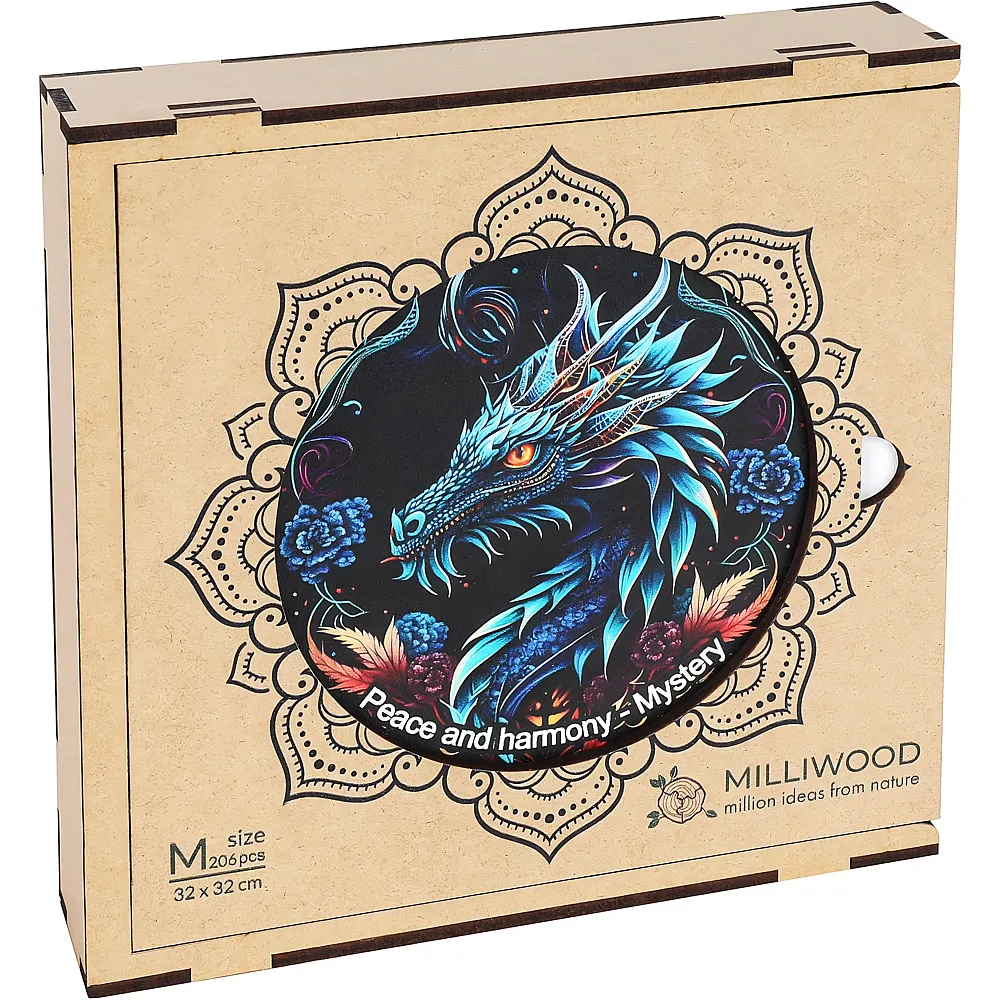 Milliwood Holzpuzzle - Mystery - 206 Teile - Puzzle Tiere ab 8 Jahren - Mandala Puzzle f�r Erwachsene und Kinder - Jigsaw Puzzle aus Holz 32x32 cm - Puzzle Puzzle Natur mit Holz Geschenkbox
