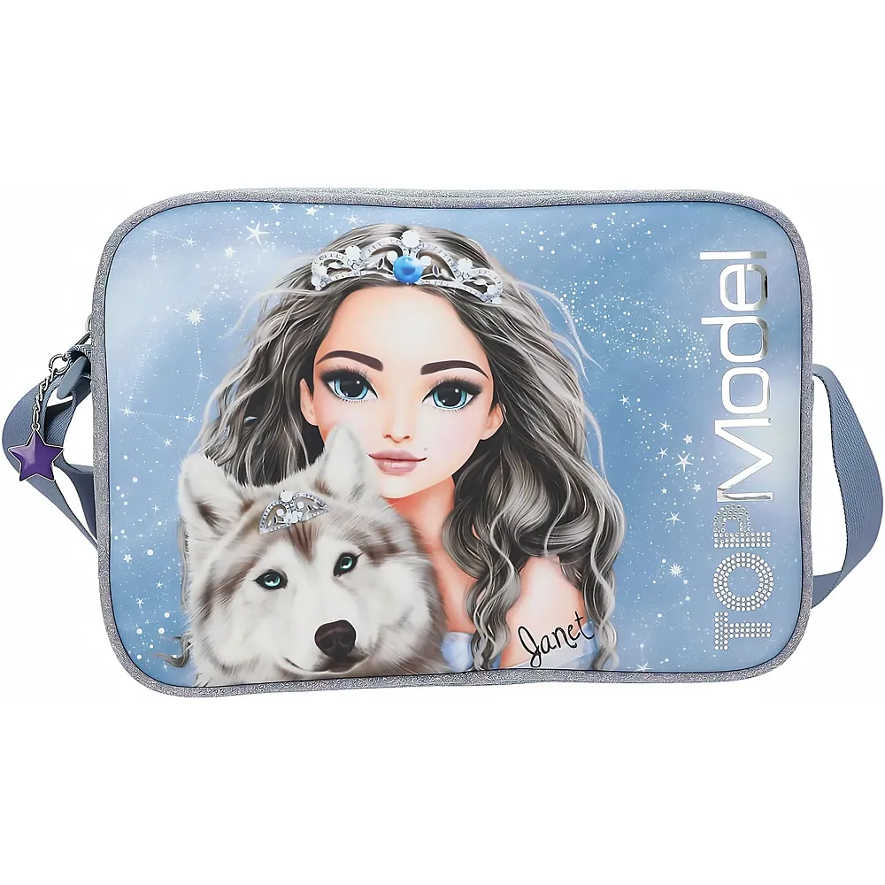 Depesche TOPModel Wolf - Umh�ngetasche in Dunkelblau, mit Model Motiv, Sternen und Glitzer, Tasche mit verstellbarem