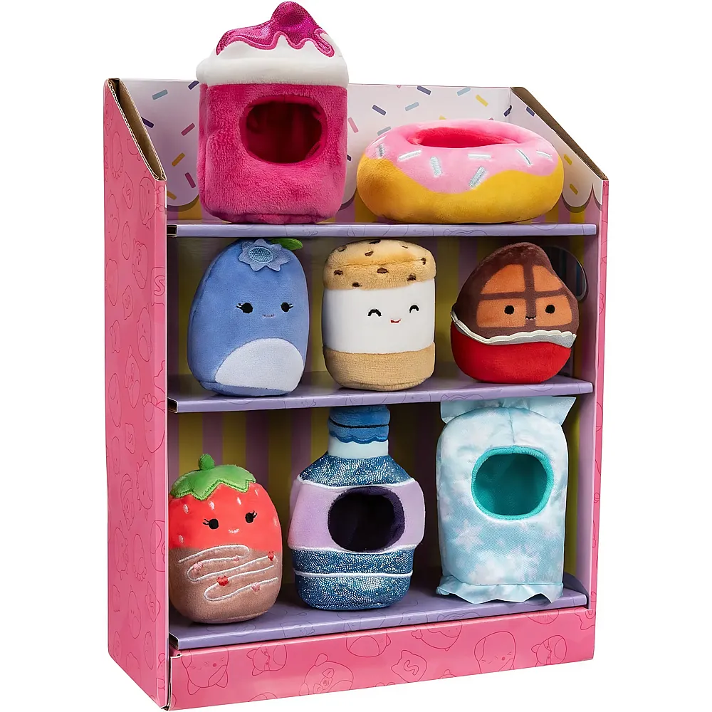Squishville SQM0551 - Snackautomat, Vier 5cm Mini-Squishmallows Pl�schfiguren und Vier Zubeh�rteile im Snackautomat