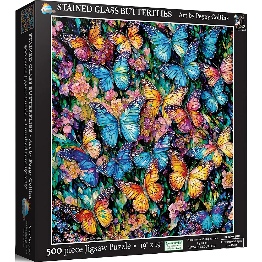 SunsOut Puzzle Peggy Collins Schmetterlinge aus Buntglas 500Teile
