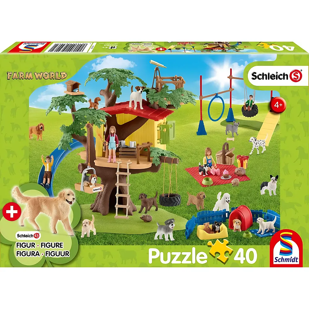 Schmidt Puzzle Fr�hliche Hunde inkl. Schleich-Figur - 40 Teile
