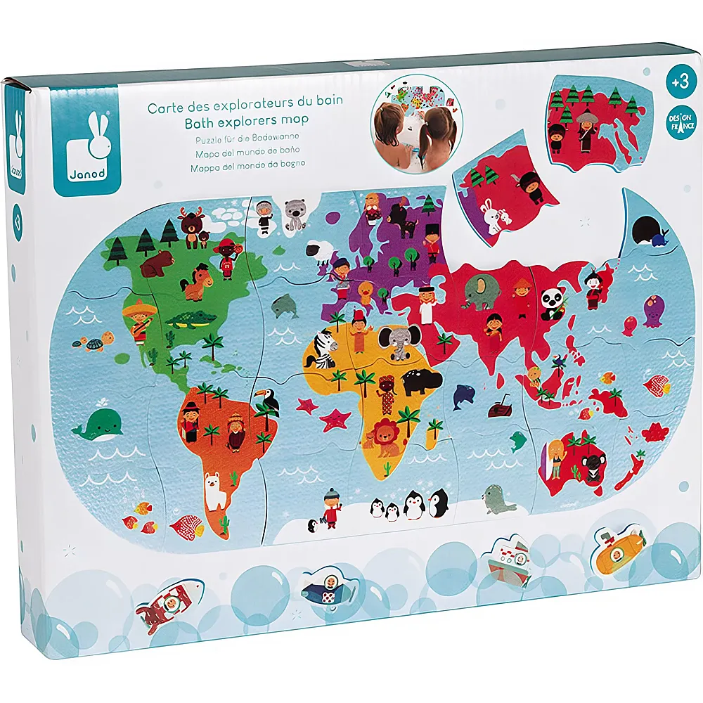 Janod Puzzle Weltkarte fr die Badewanne 28Teile