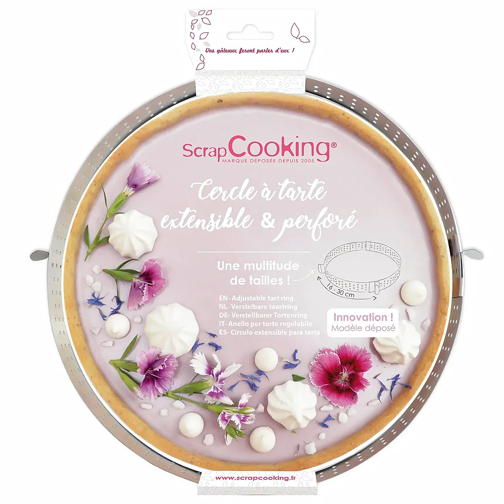 ScrapCooking Verstellbarer Tortenring mit Perforation -  16 - 30 x 3 cm