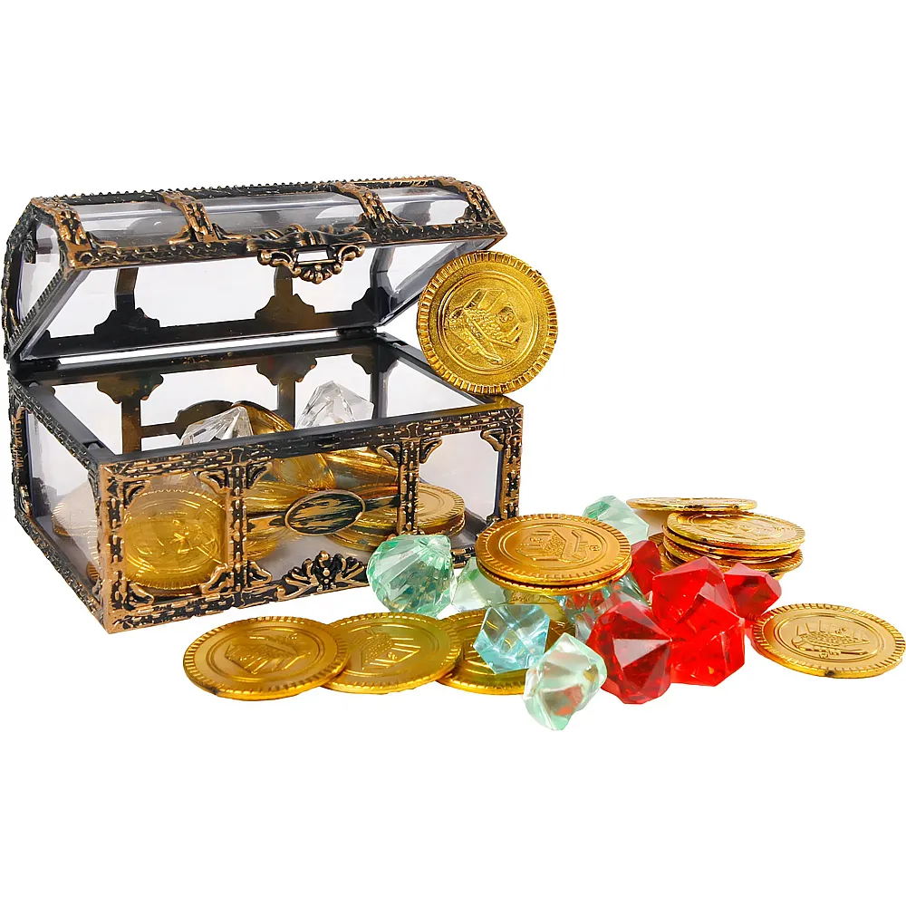 Kids Globe Schatztruhe mit Inhalt ass. 30 Goldm�nzen, 30 Diamanten
