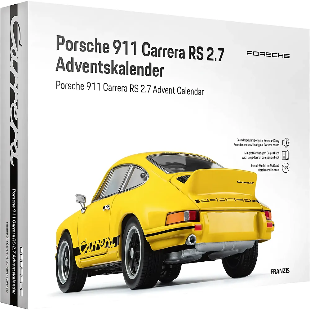 Franzis Modellfahrzeug Adventskalender Porsche 911 Carrera Hellgelb