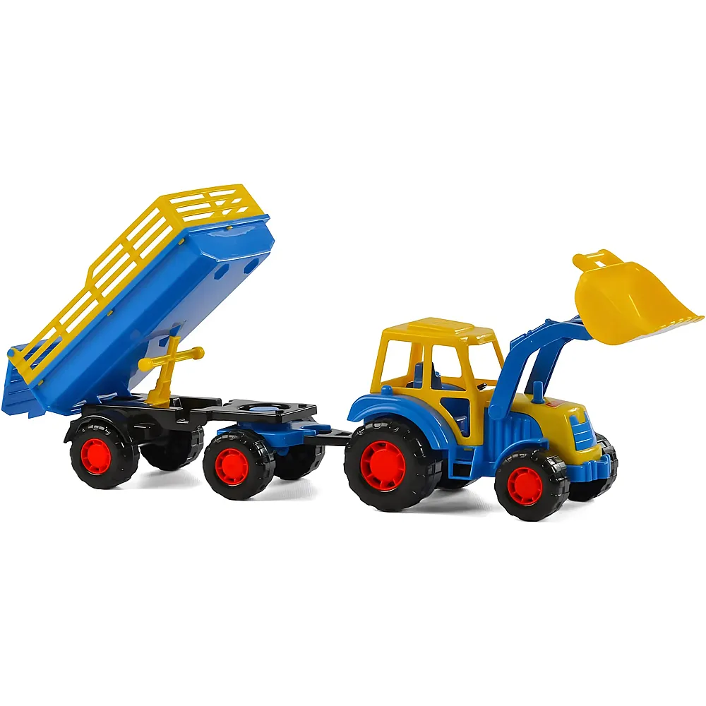 Cavallino Toys Cavallino Traktor mit Frontlader und Anh�nger Blau