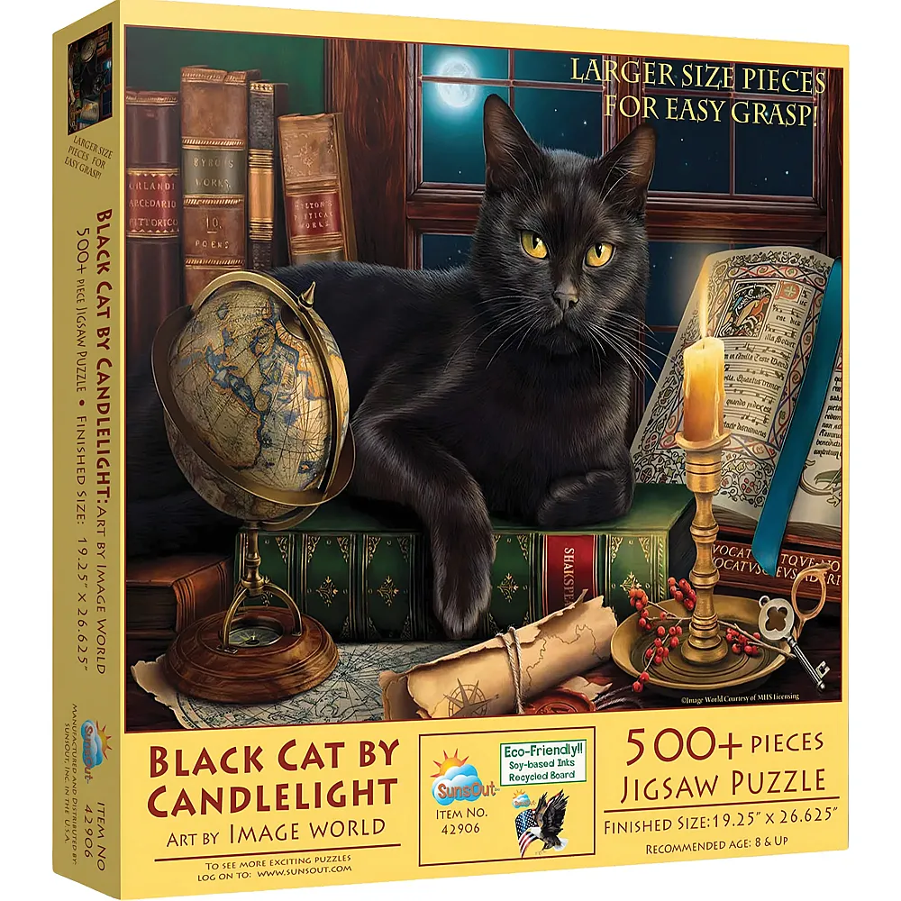 SunsOut Puzzle Image World Black Cat by Candlelight - 500 Teile