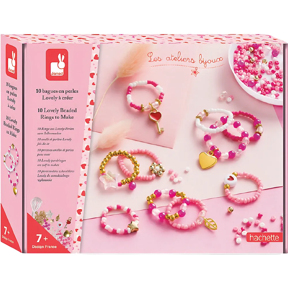 Janod Ringe aus Lovely-Perlen zum selbermachen - 10 Teile | Schmuck Bastelset