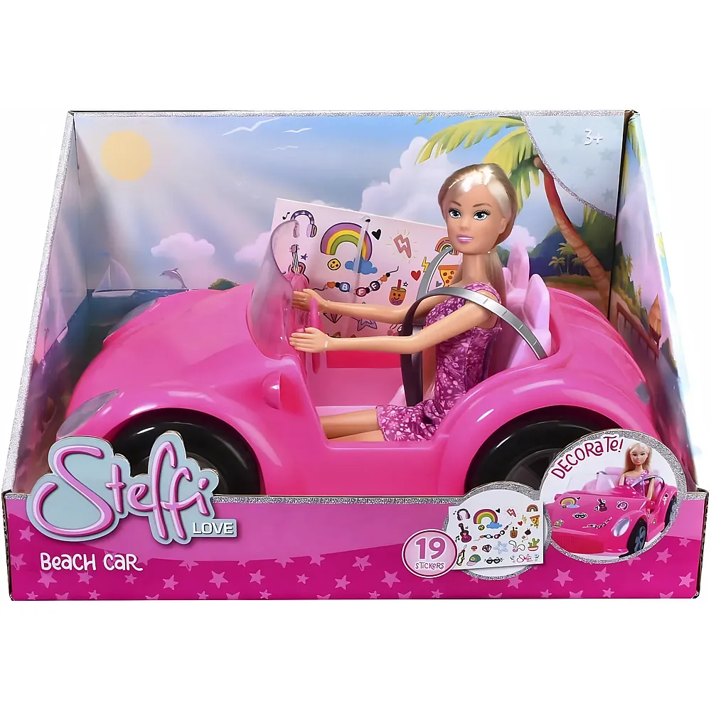 meinspielzeug - Simba Steffi Love Beach Car  Steffi im Strandbuggy mit Stickerbogen | Modepuppen