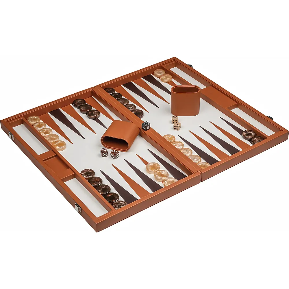 Philos Backgammon braun, gross, Kunstleder