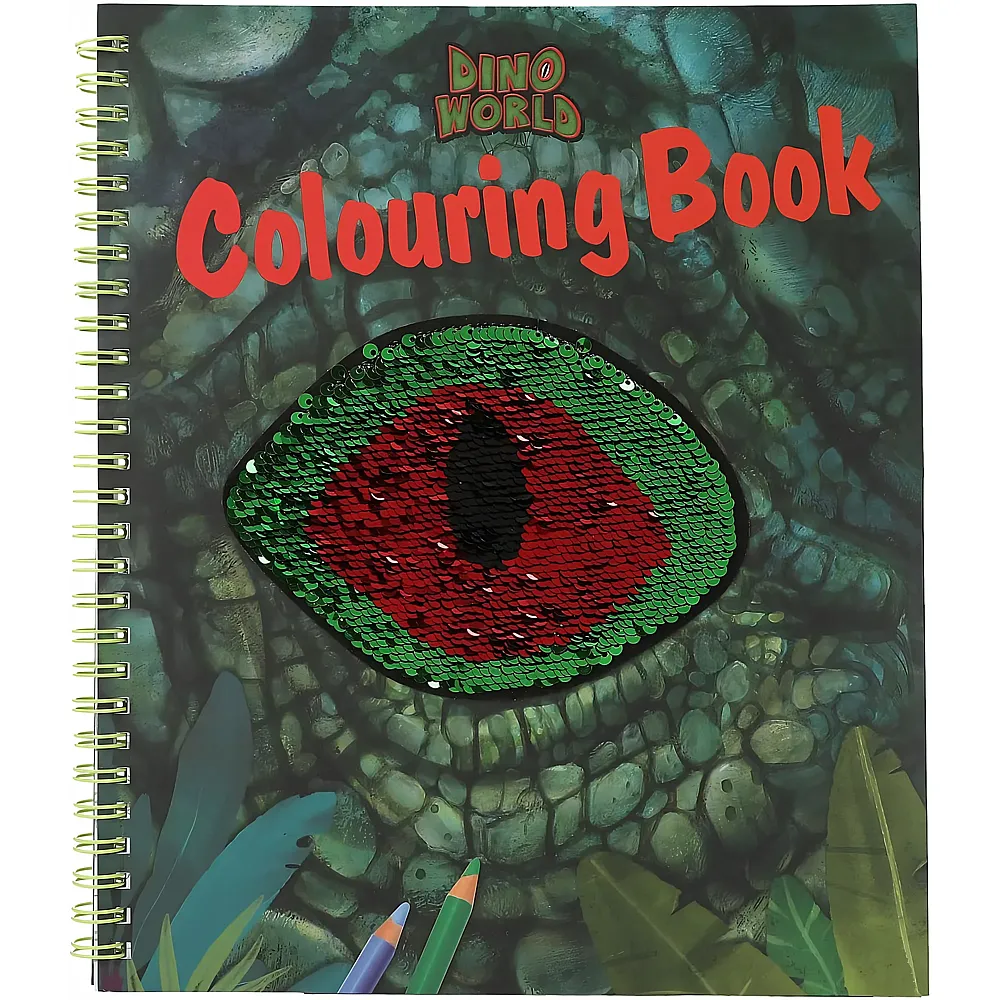 Depesche Dino World - Malbuch mit Pailletten Design, mit 20 Seiten zum Gestalten von Dinosaurier Motiven, inkl. einem