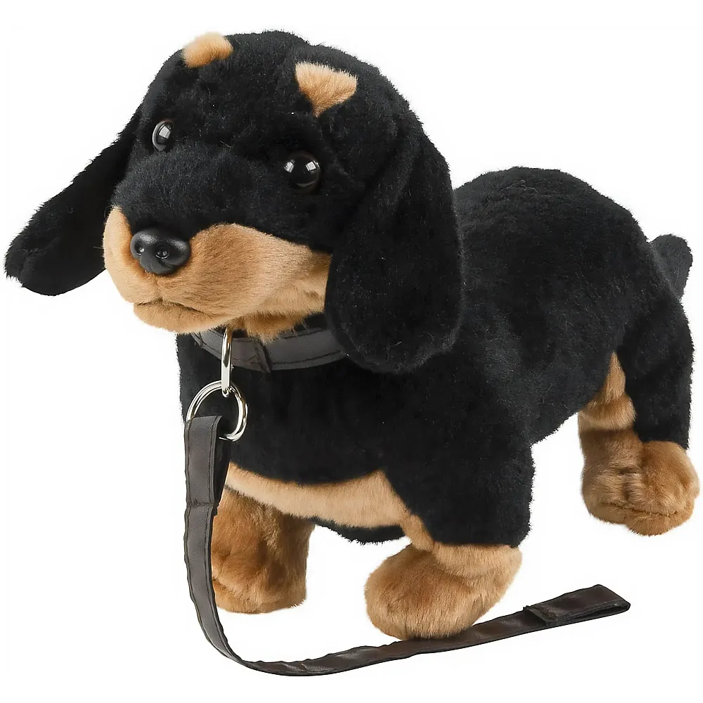 Unitoys Dackel mit Leine schwarz-braun - 28 cm - Hunde Pl�sch