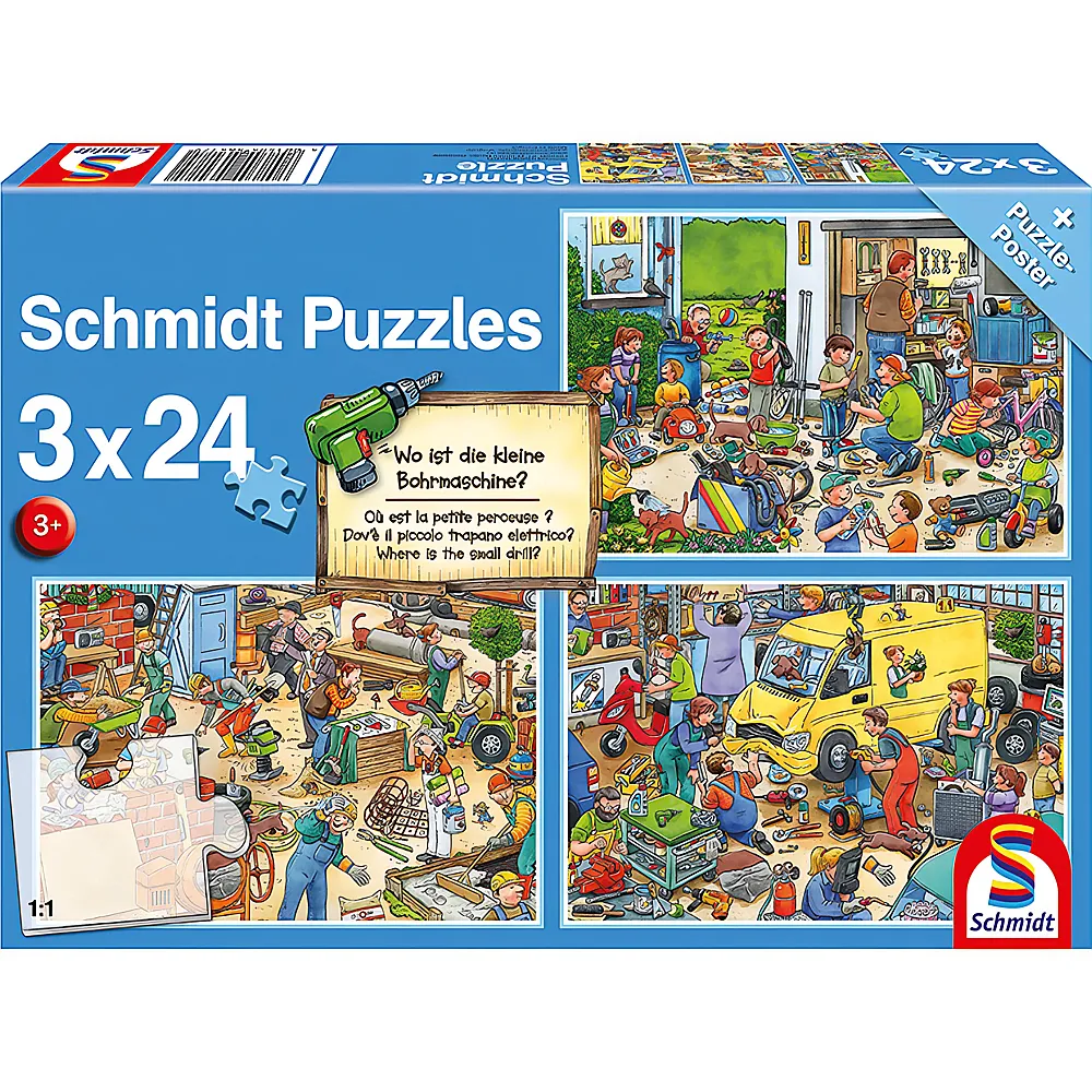 Schmidt Puzzle Wo ist die kleine Bohrmaschine 3x24