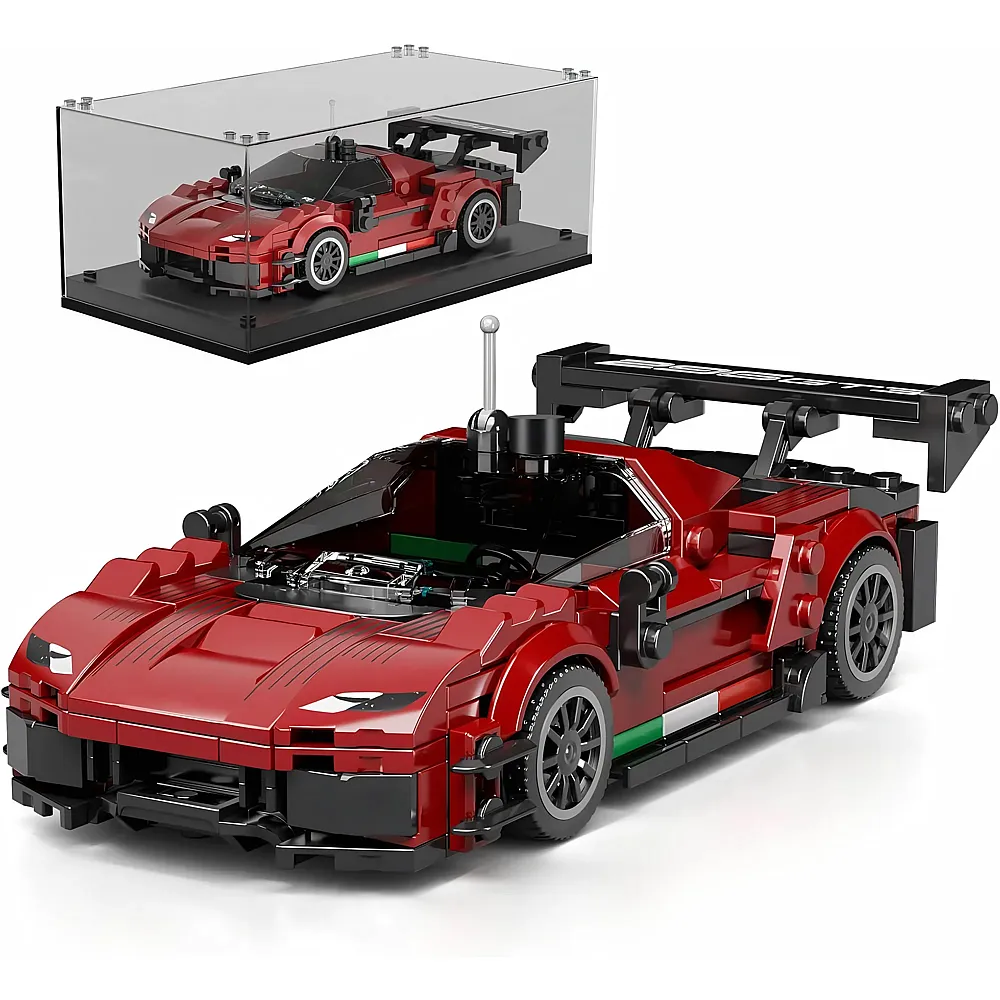 meinspielzeug - Mould King Speed Champion Supersportwagen F296 GT3 mit Acryl Vitrine 27087 | Klemmbausteine Fahrzeuge