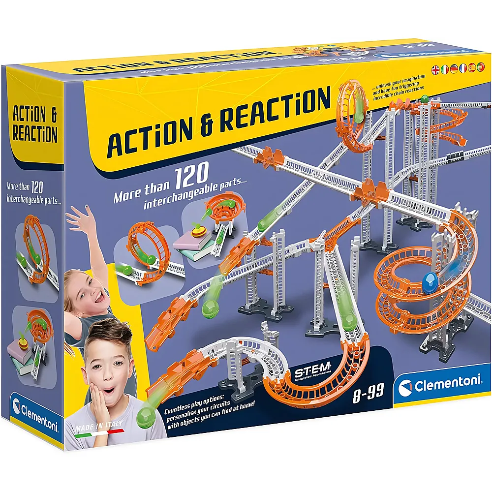 Clementoni Galileo Build  Action & Reaction Mega Set, Kugelbahn zum Zusammenbauen, Bausatz f�r Murmelspiel
