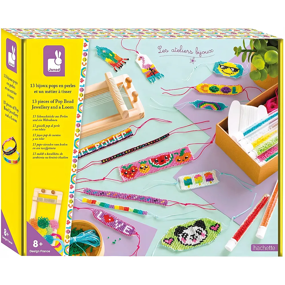 Janod 13 Webperlen-Schmuckst�cke + Webrahmen - Les Ateliers Bijoux - Kreatives Hobby Kinder - Feinmotorik und Kreativit�t