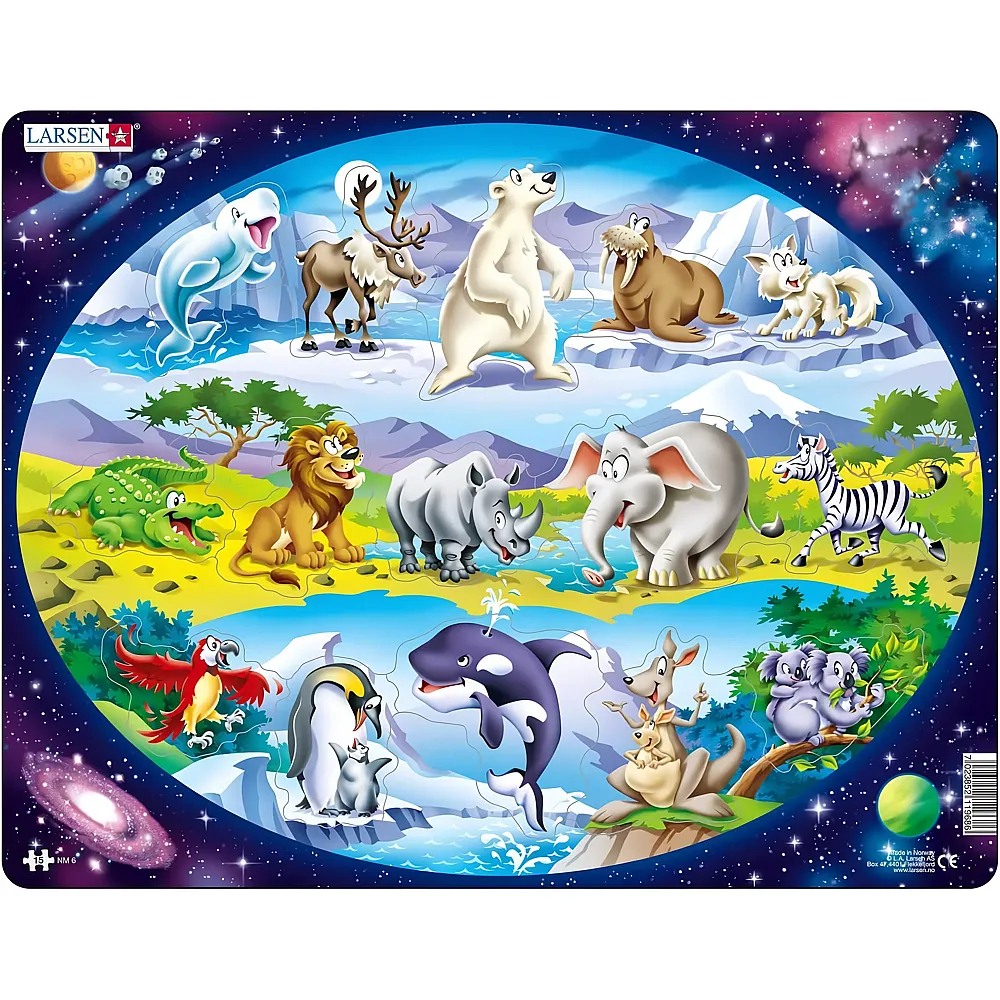 Larsen Puzzle Tiere der Welt - 15 Teile