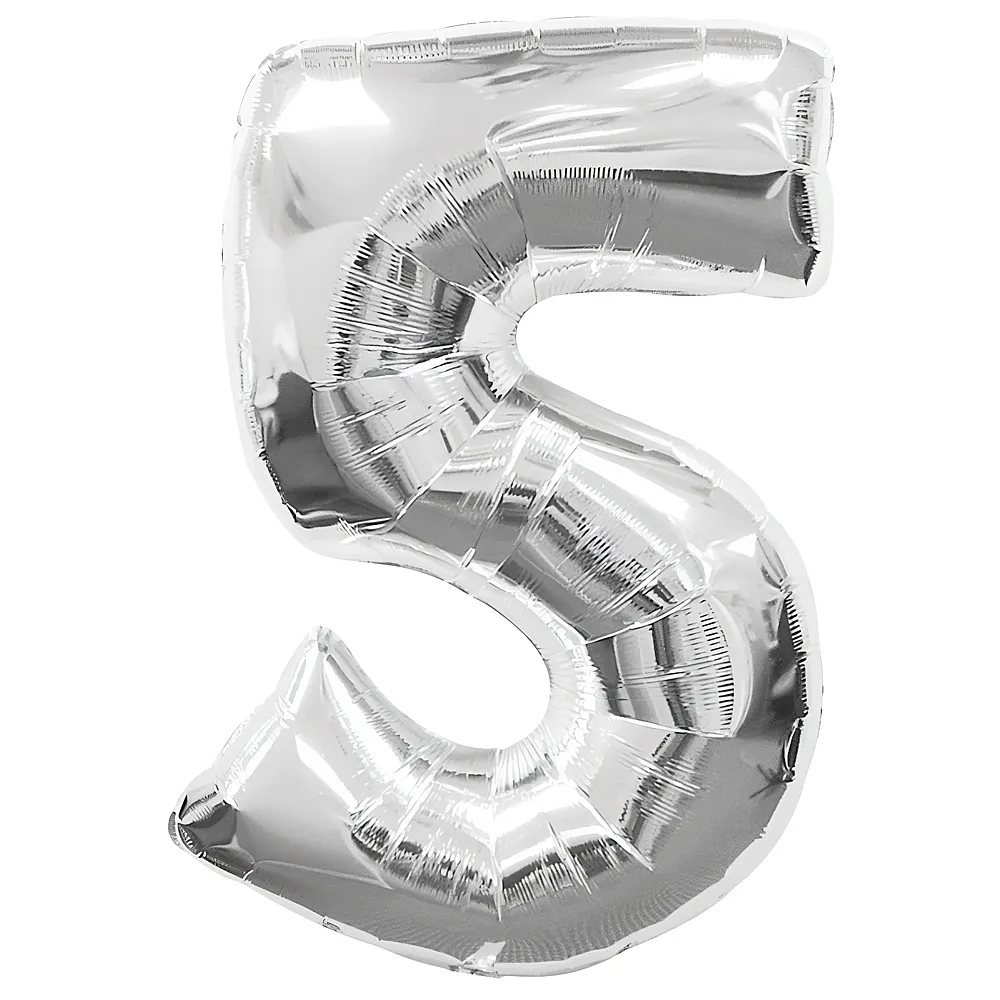 Amscan Zahlen Silber Folienballon Nummer 5 Silber 86cm | Kindergeburtstag