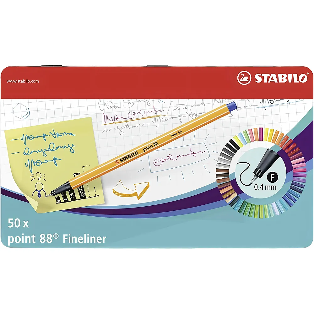 Stabilo point 88 Metal Box Fineliner, 50 Stk.
