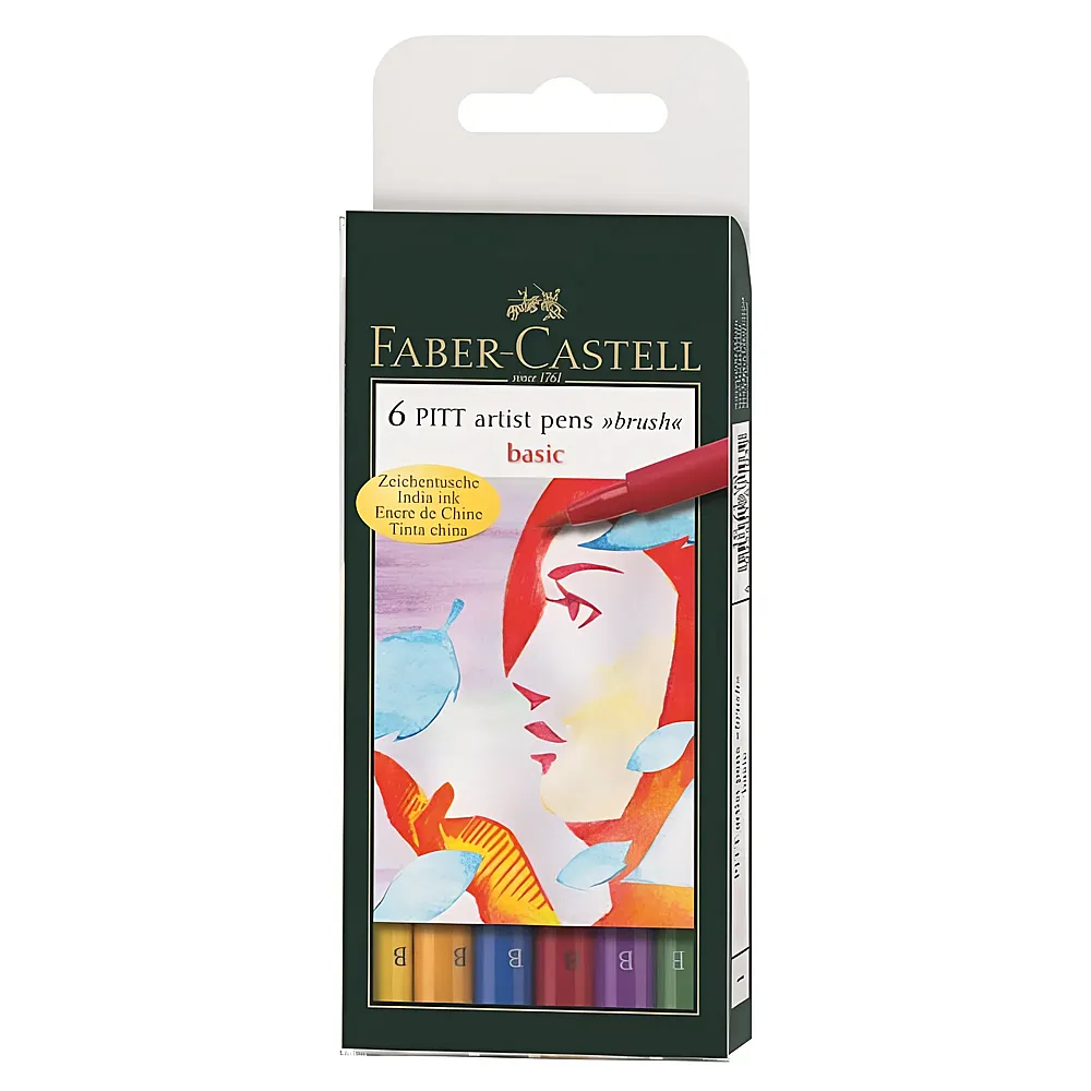Faber-Castell Tuschestift PITT artist pen B 6er Etui Basic | Farbe & Kreide