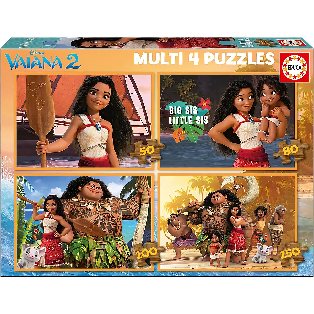 Educa Puzzle Disney Princess 4in1 Disney Vaiana 2 50-150