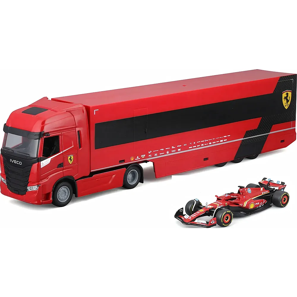 Bburago 1:43 Ferrari Trailer Iveco S-Way & 1 Ferrari SF23