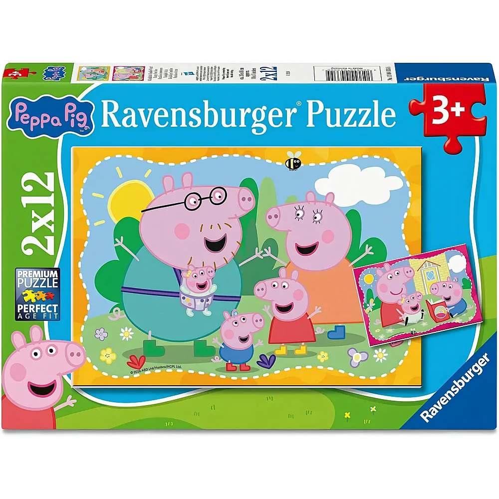 meinspielzeug - Ravensburger Puzzle 2in1 Gl�ckliche Familie Wutz - 12 Teile Peppa Pig | Puzzle 10-104 Teile