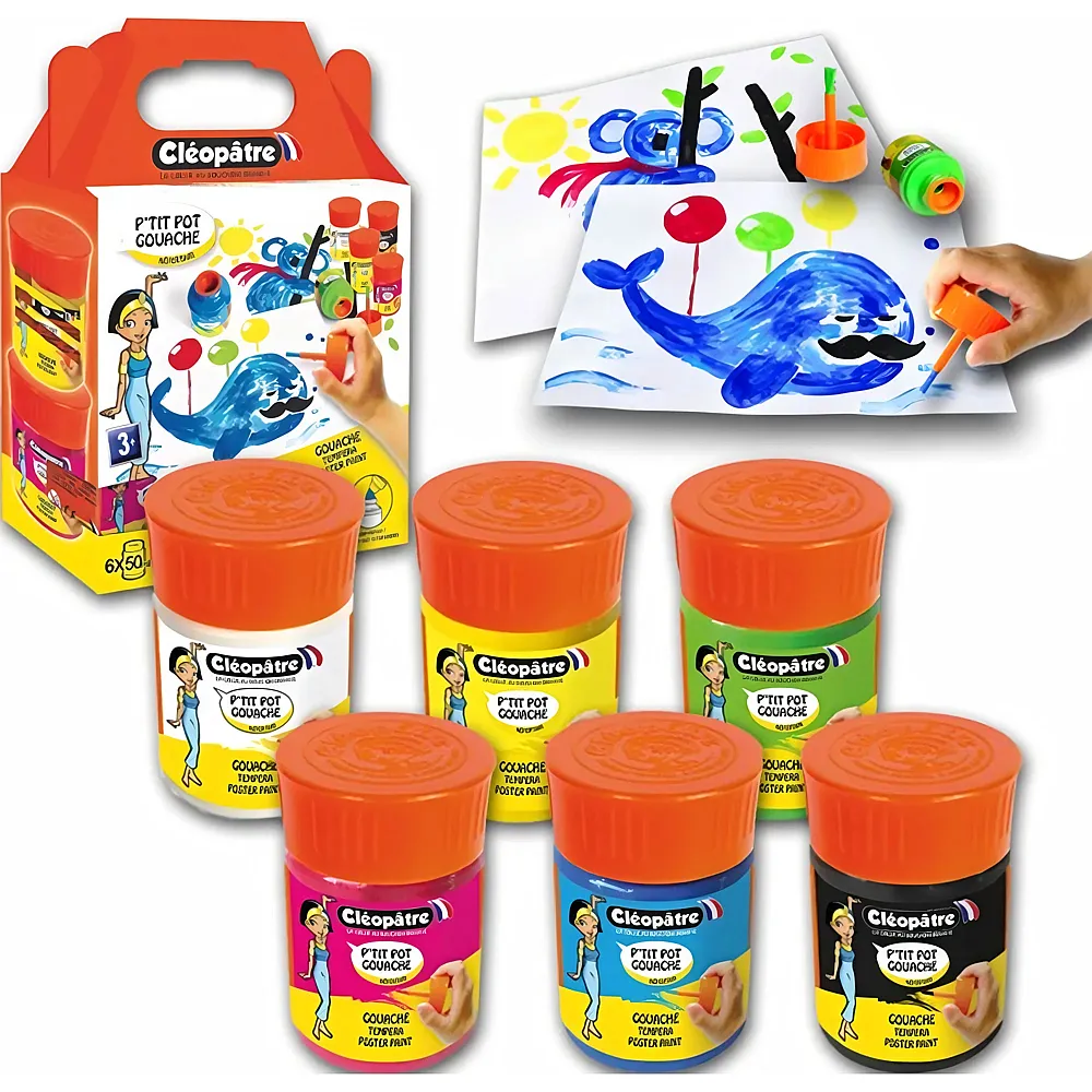 Cleopatre Set Mit 6 Tpchen Gouache 50 ML Mit Pinsel Und Integriertem