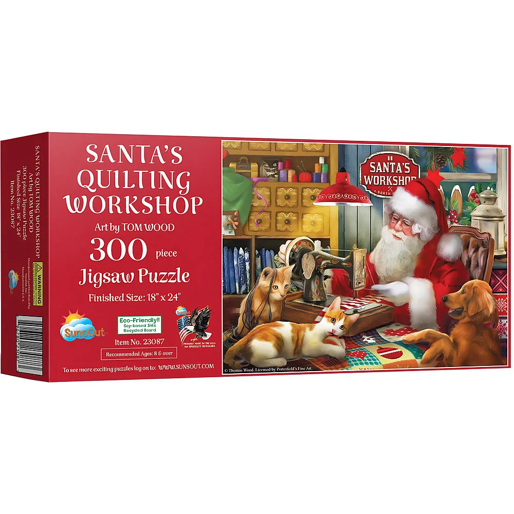 SunsOut Puzzle Tom Wood Der Quilting-Workshop des Weihnachtsmanns - 300 Teile