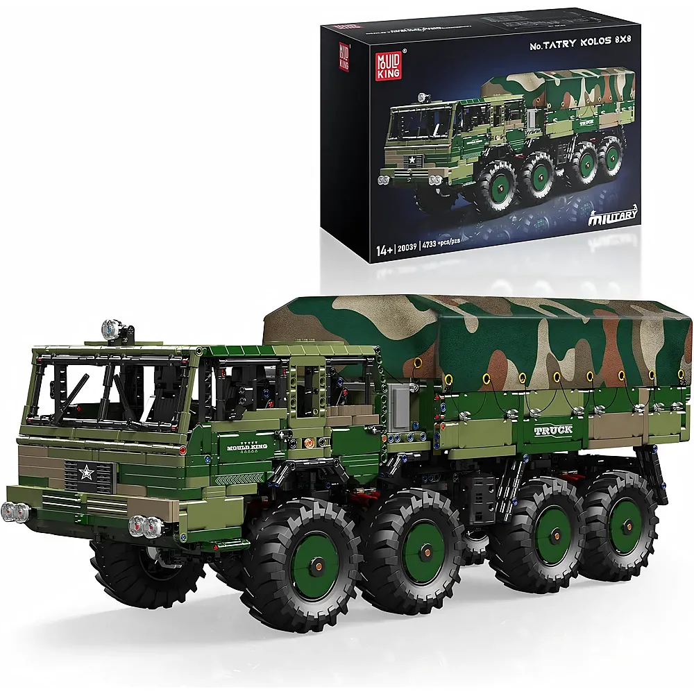 Mould King Military 20039 Technik Ferngesteuert LKW Klemmbausteine 8x8 Schwerlastkran Offroad Truck Bausteine mit Vibrationsreduktion und