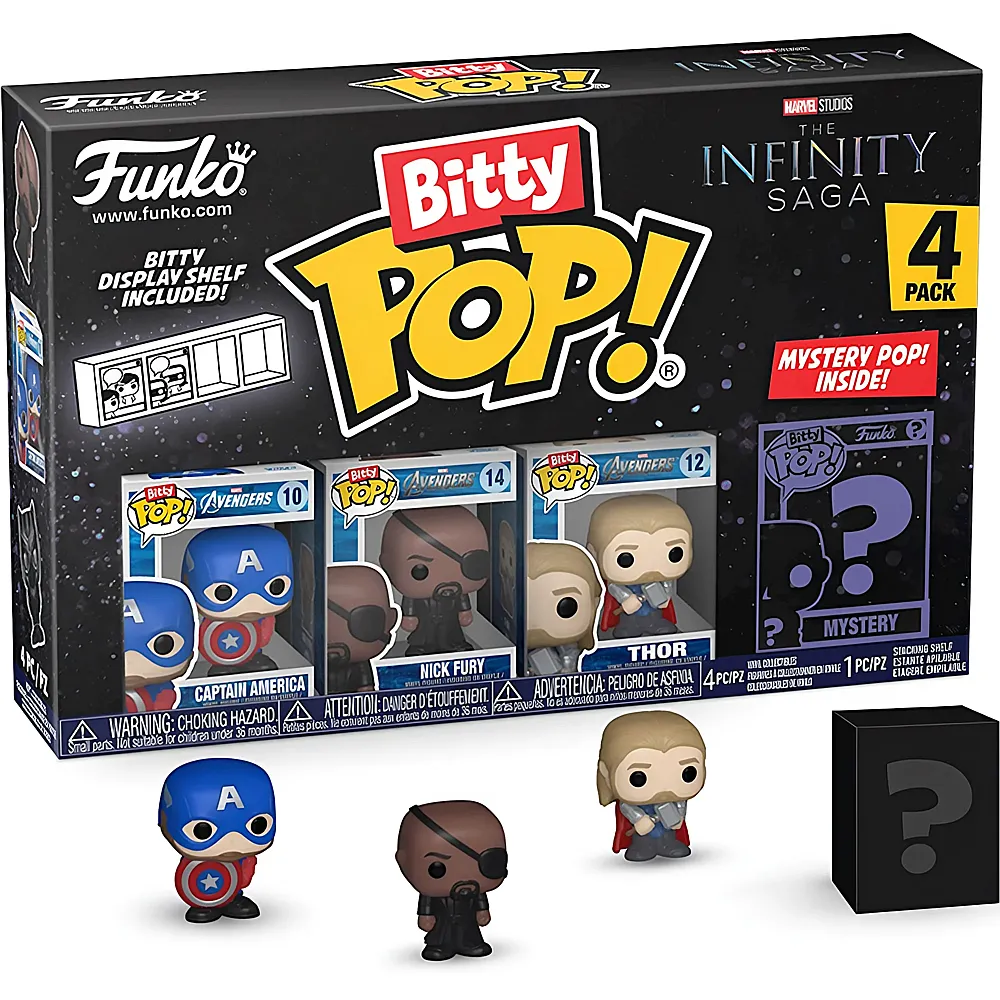 Funko Bitty Pop Avengers 4er Pack Captain America Holding Shield, Nick Fury, Thor & Mystery
